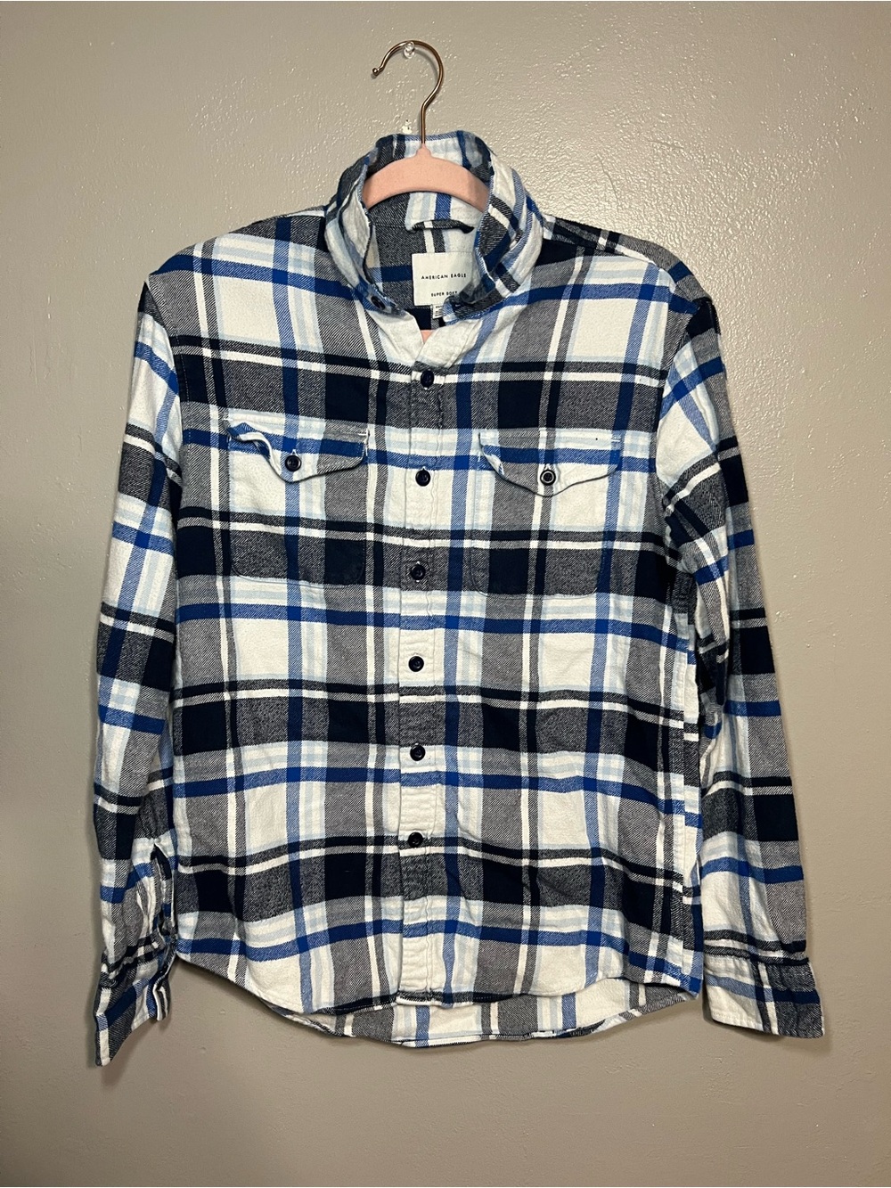American Eagle Flannel Shirt Men’s Blue Long Sleeve Plaid Super Soft XS